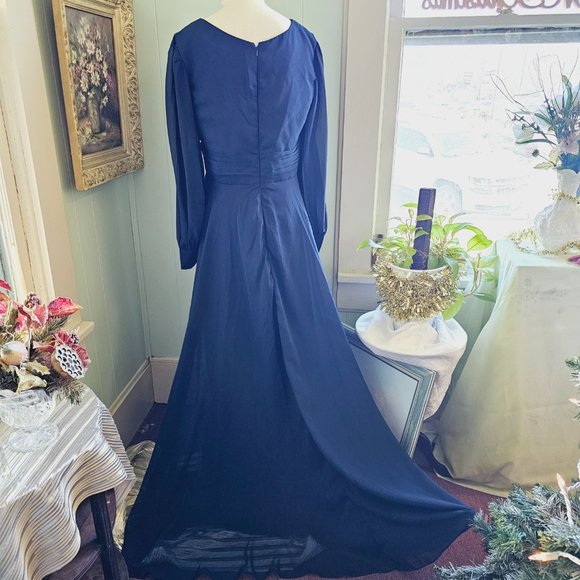 Navy Blue Chiffon Formal Dress, Wedding, Prom, Bridesmaid, Party, Evening, Opera - Picture 3 of 16
